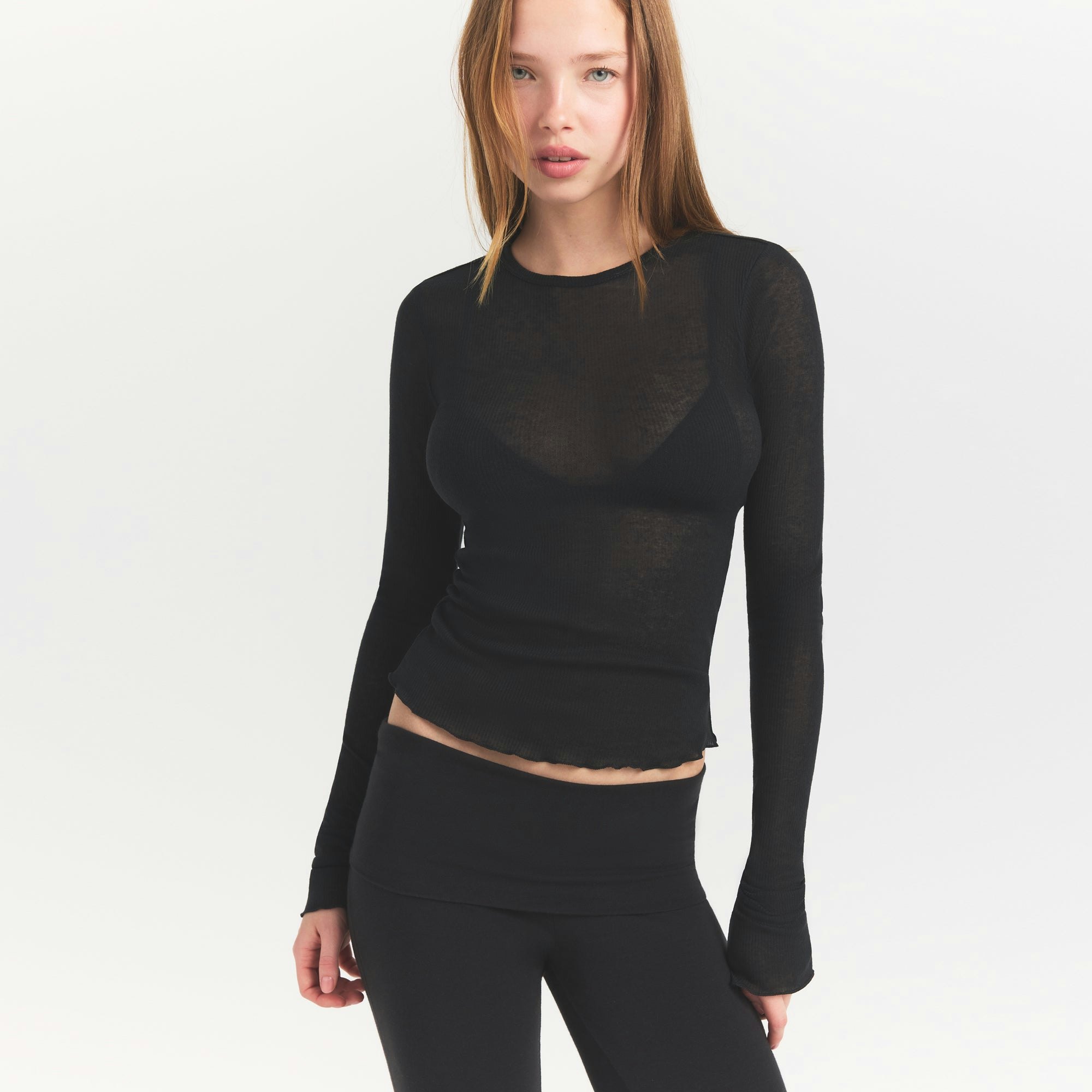 SHEER RIB LONG SLEEVE TOP - SOOT - image 17