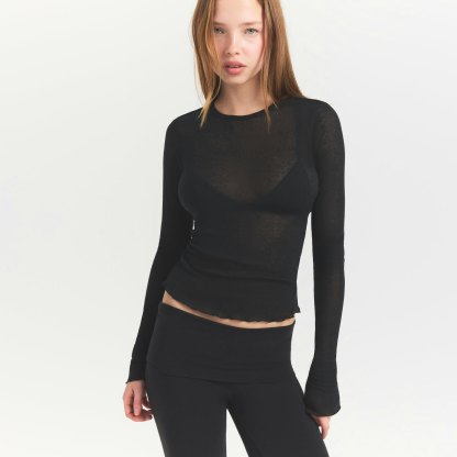 SHEER RIB LONG SLEEVE TOP - SOOT - image 17