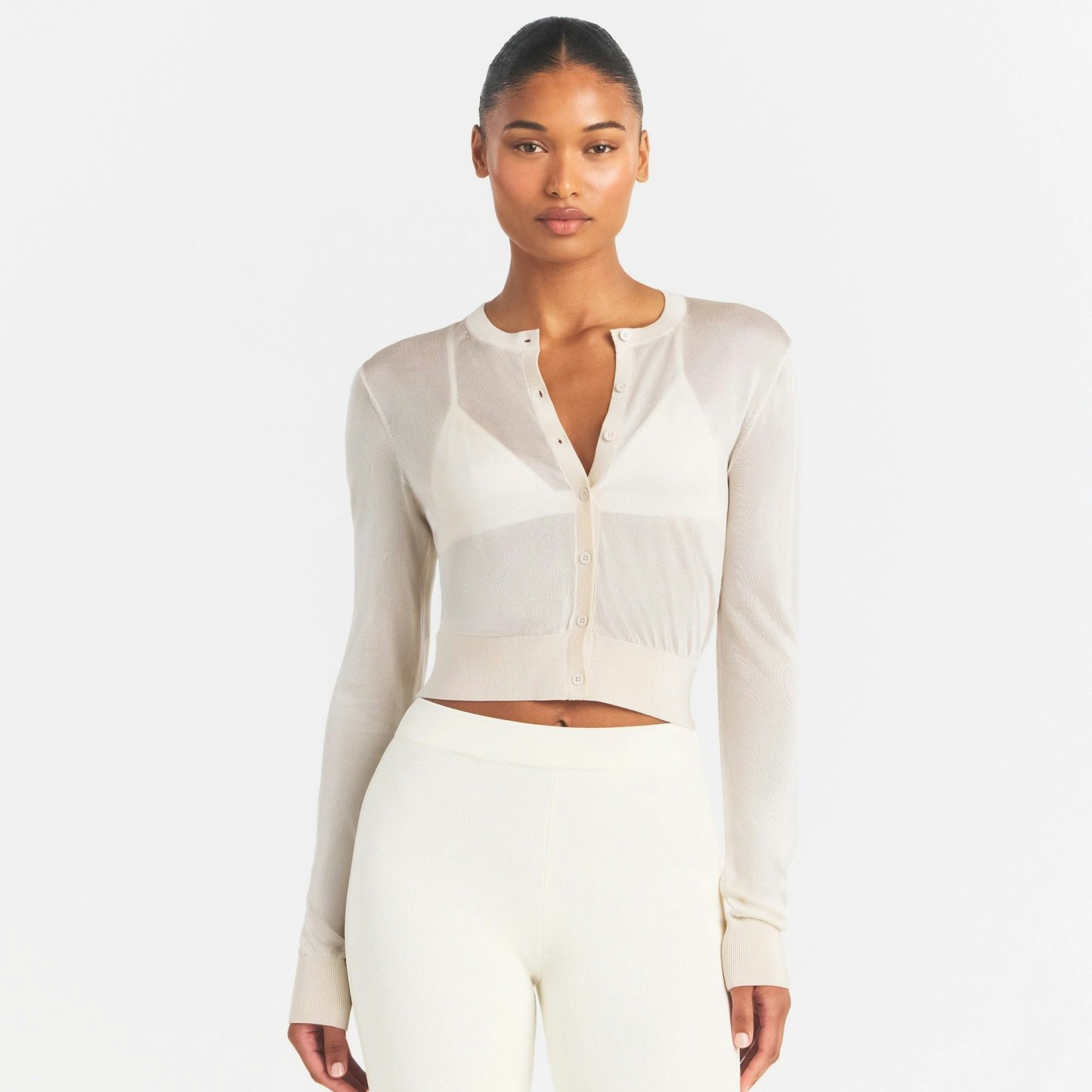 SLINKY KNIT CARDIGAN - BUFF - image 2