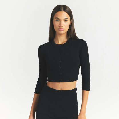 REFINED KNIT CROPPED CARDIGAN - OBSIDIAN - image 2