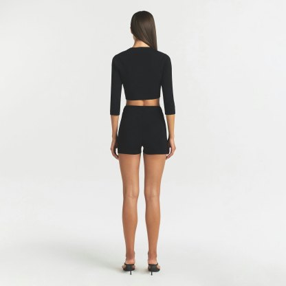 REFINED KNIT CROPPED CARDIGAN - OBSIDIAN - image 3