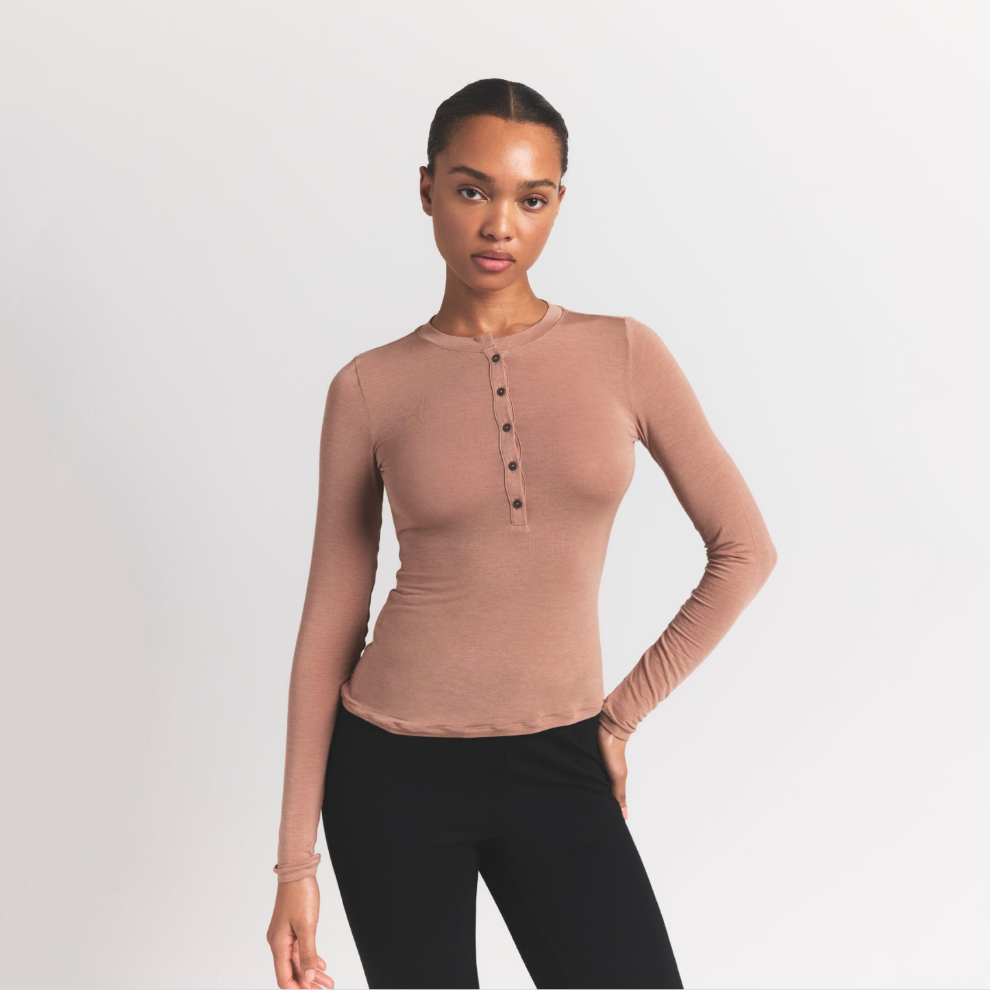 SHEER MODAL CREWNECK HENLEY - SIENNA - image 9