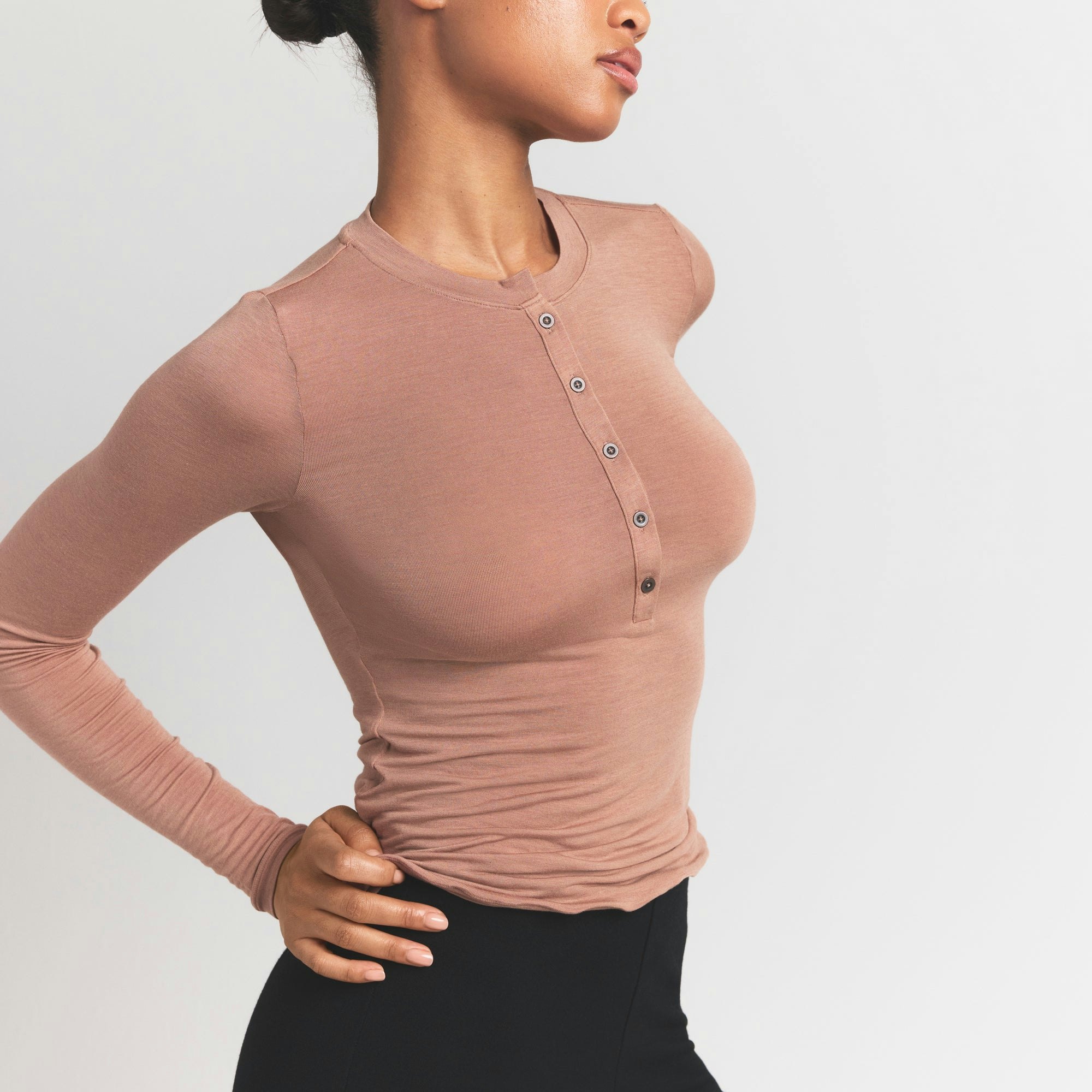 SHEER MODAL CREWNECK HENLEY - SIENNA - image 7
