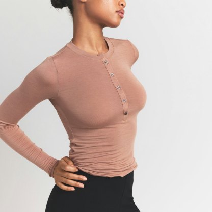 SHEER MODAL CREWNECK HENLEY - SIENNA - image 7