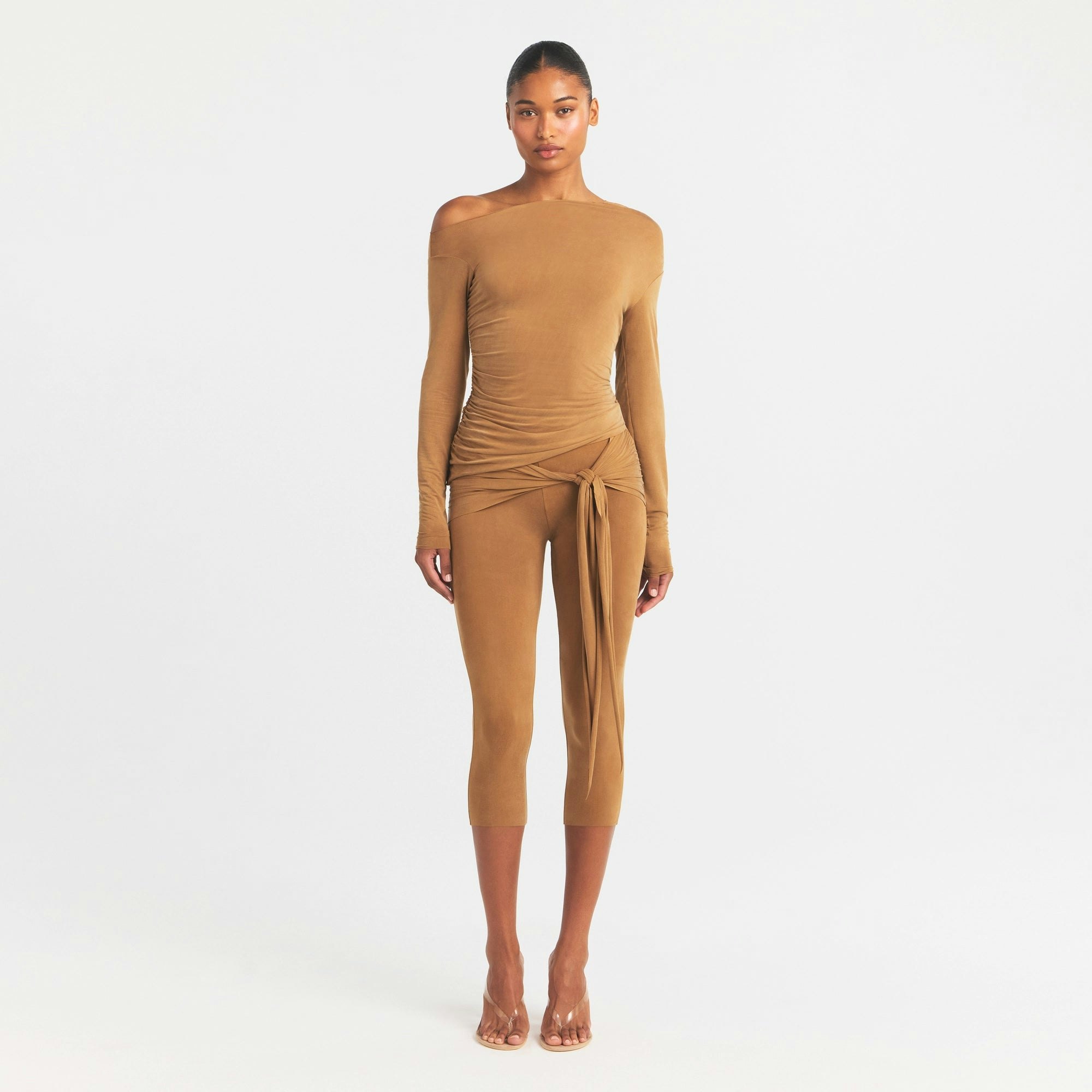CUPRO JERSEY ASYMMETRICAL TOP - ALMOND - image 8
