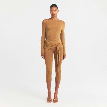 CUPRO JERSEY ASYMMETRICAL TOP - ALMOND - image 8