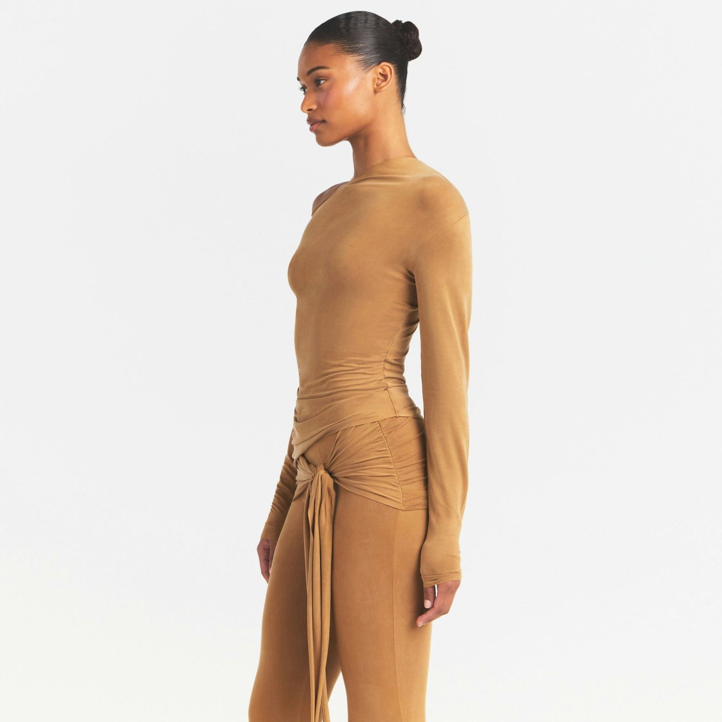 CUPRO JERSEY ASYMMETRICAL TOP - ALMOND - image 10