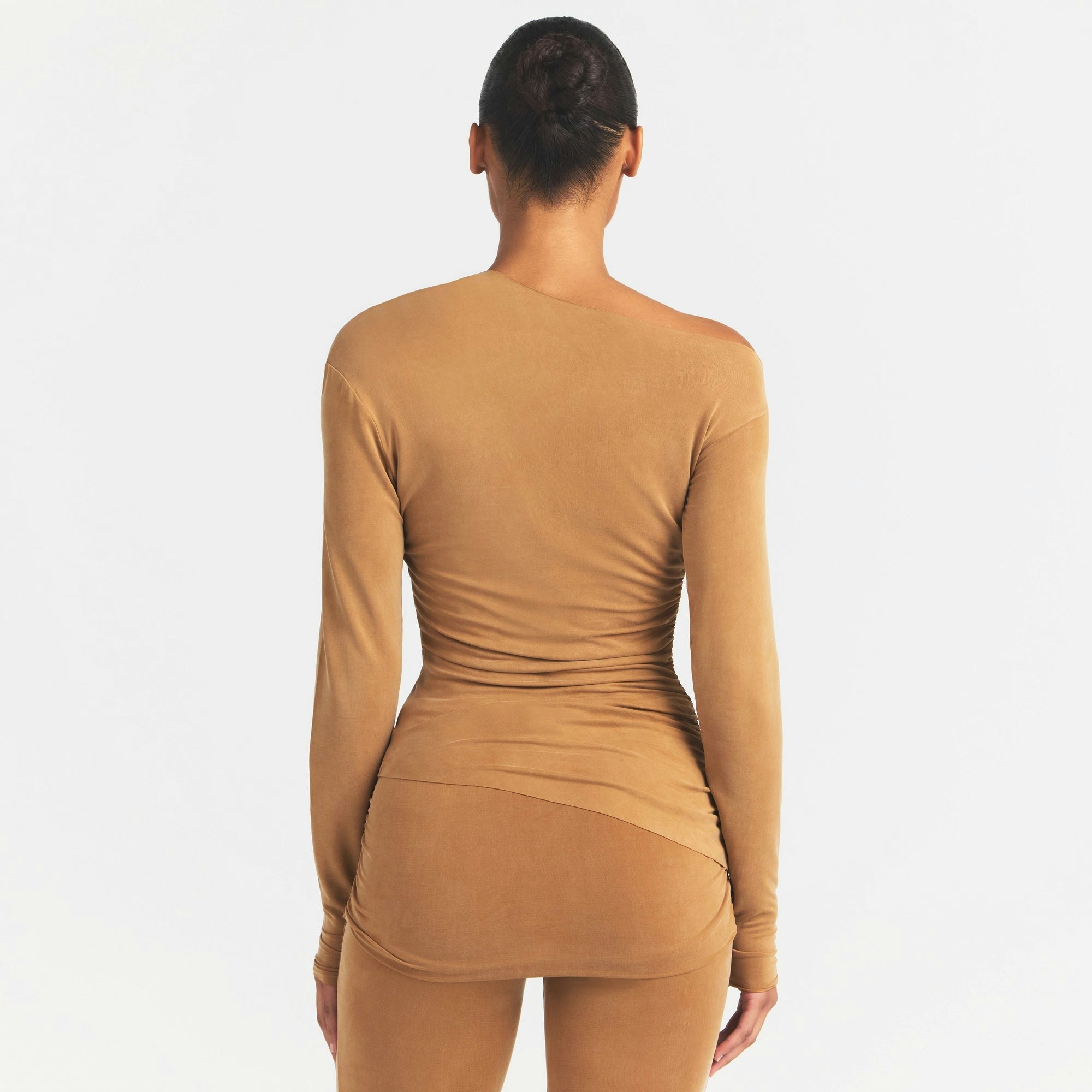 CUPRO JERSEY ASYMMETRICAL TOP - ALMOND - image 11