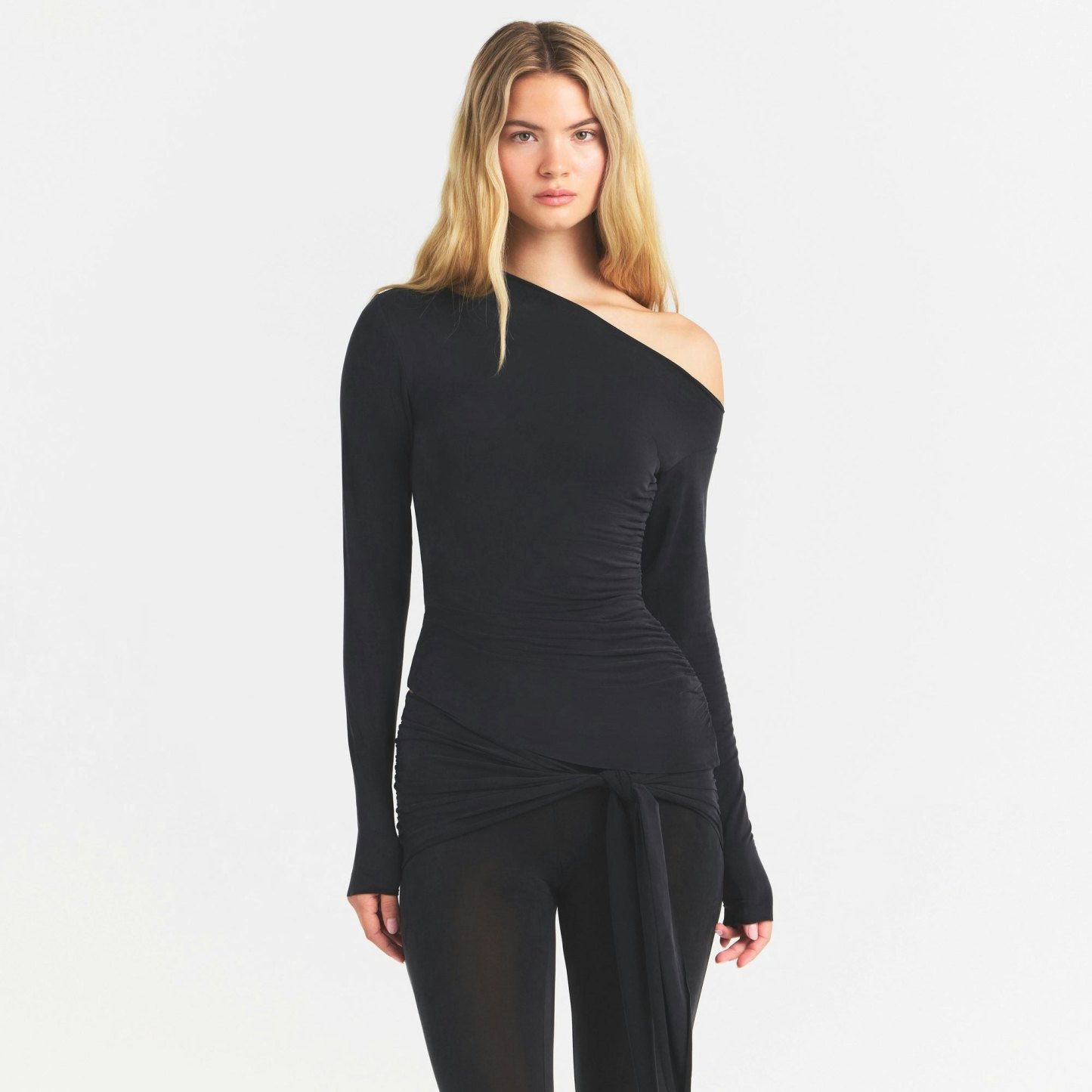 CUPRO JERSEY ASYMMETRICAL TOP - OBSIDIAN - image 15
