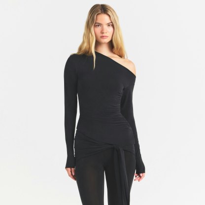 CUPRO JERSEY ASYMMETRICAL TOP - OBSIDIAN - image 15