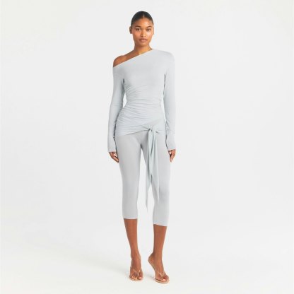 CUPRO JERSEY ASYMMETRICAL TOP - PEARL
