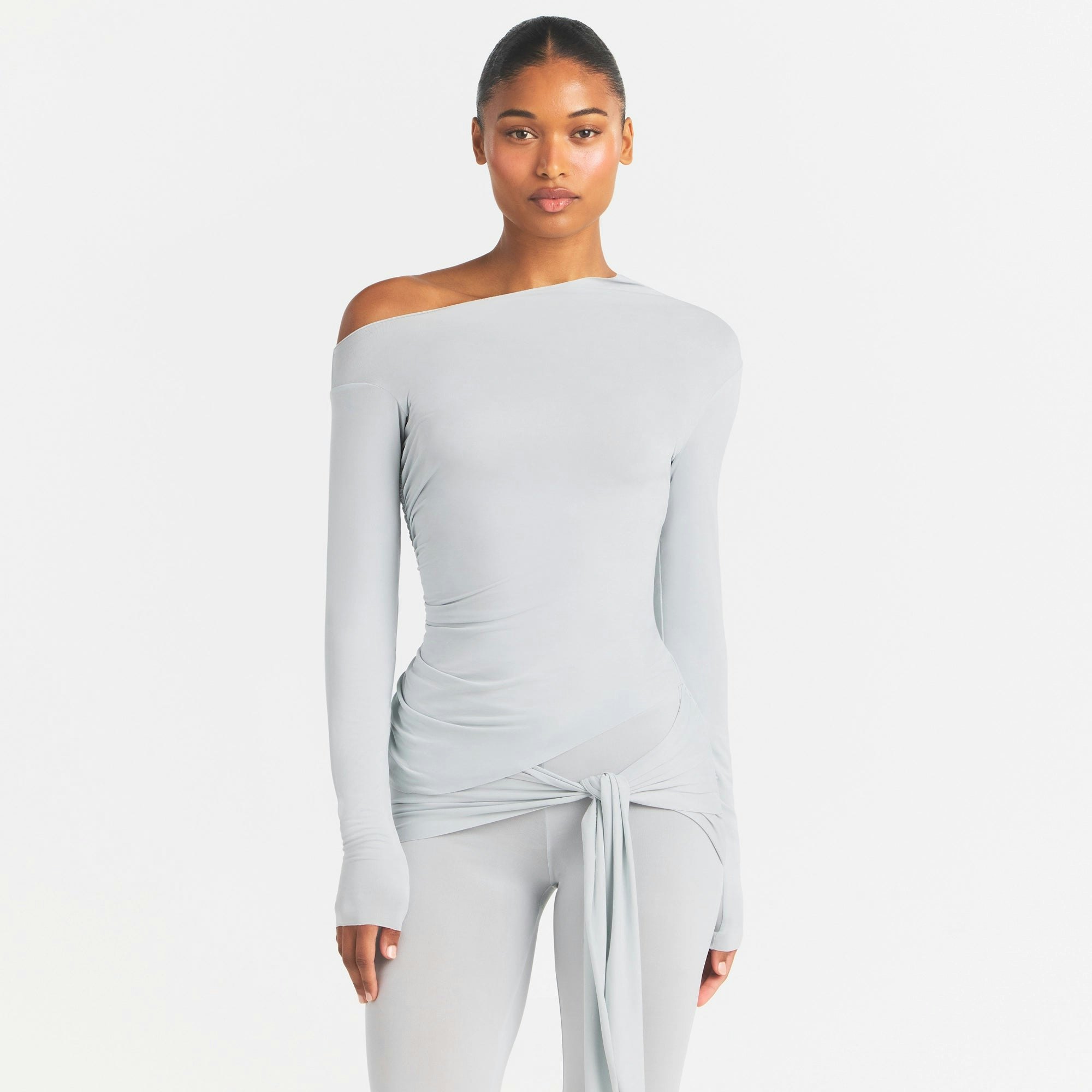 CUPRO JERSEY ASYMMETRICAL TOP - PEARL - image 2