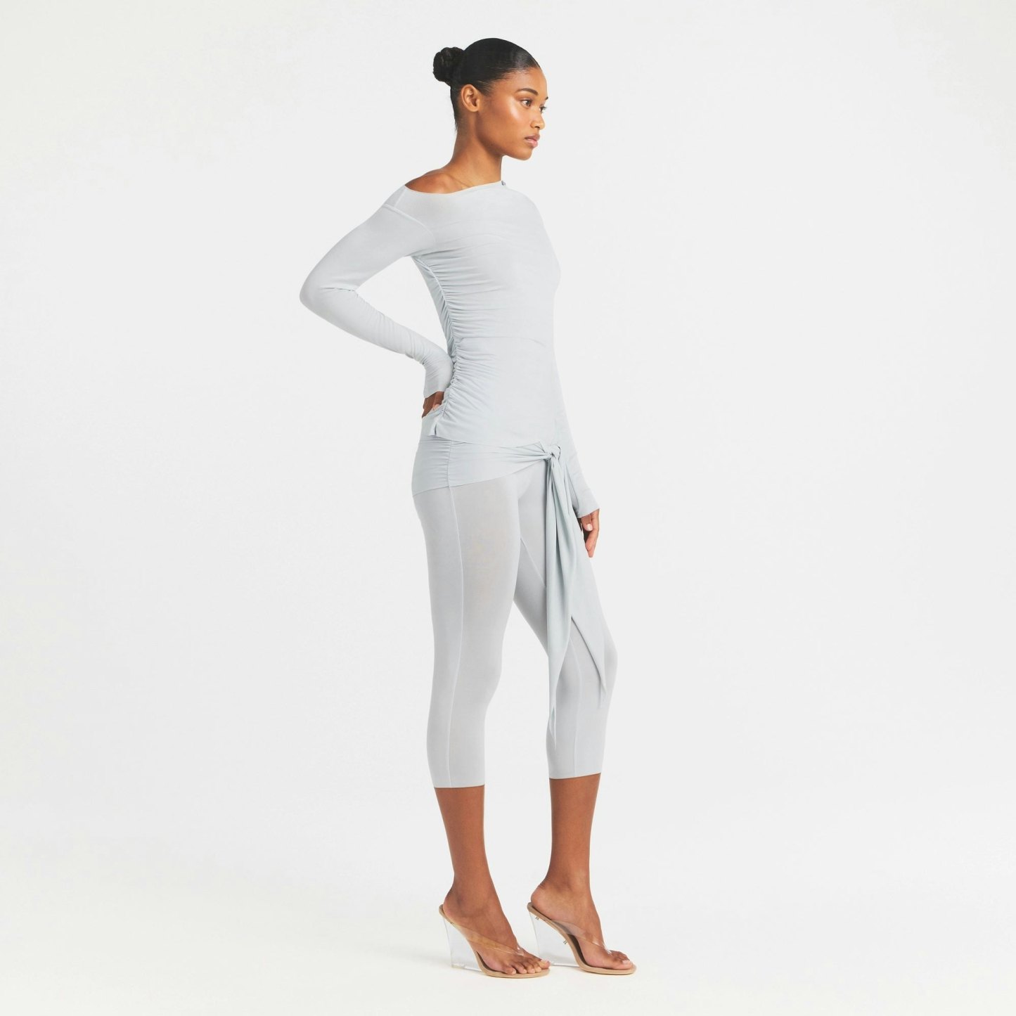 CUPRO JERSEY ASYMMETRICAL TOP - PEARL - image 3
