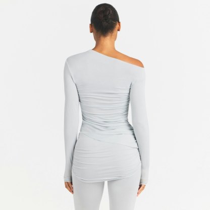 CUPRO JERSEY ASYMMETRICAL TOP - PEARL - image 4