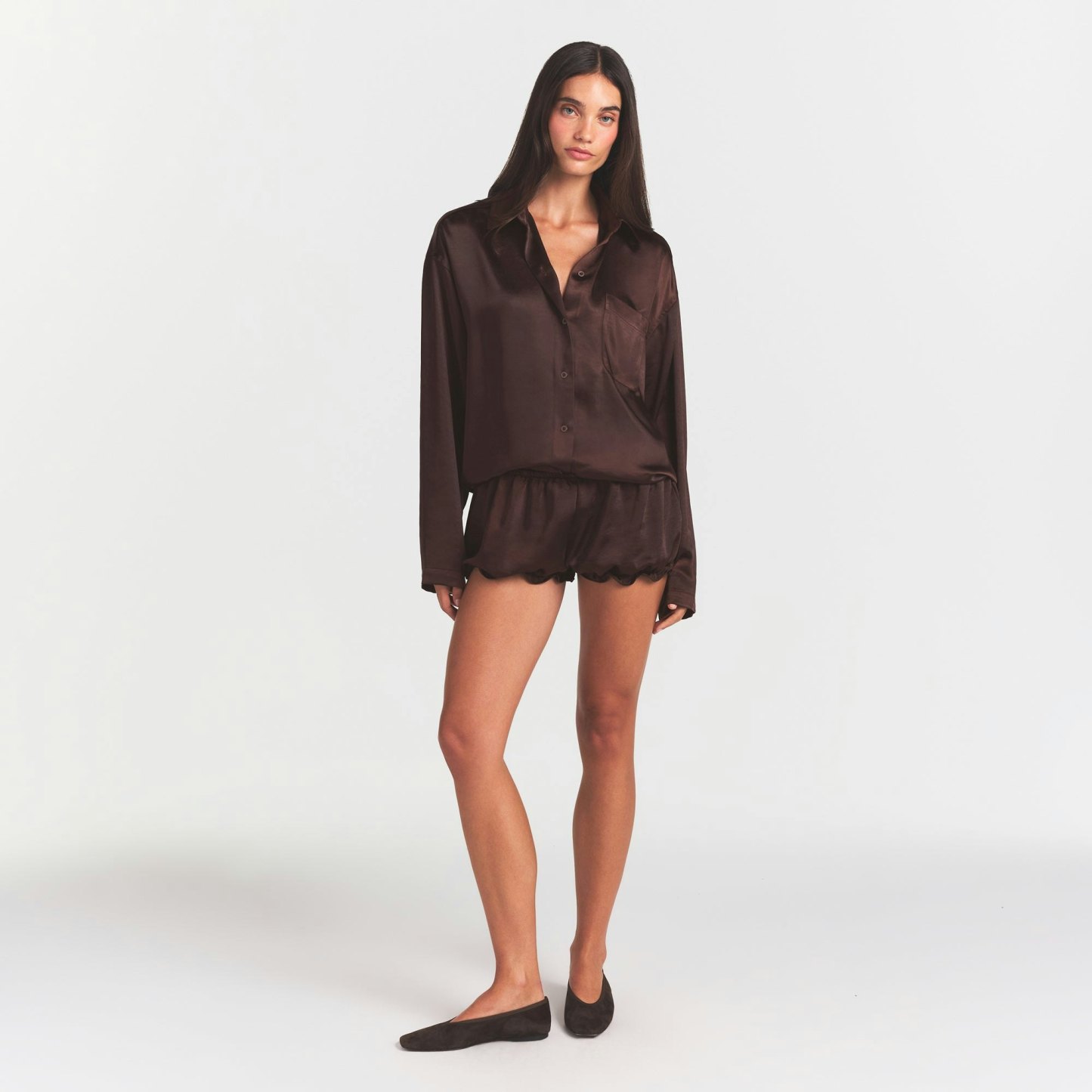 LIGHTWEIGHT SATIN OVERSIZED SHIRT - ESPRESSO - image 7