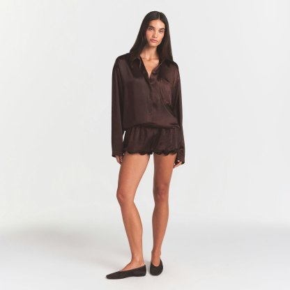 LIGHTWEIGHT SATIN OVERSIZED SHIRT - ESPRESSO - image 7