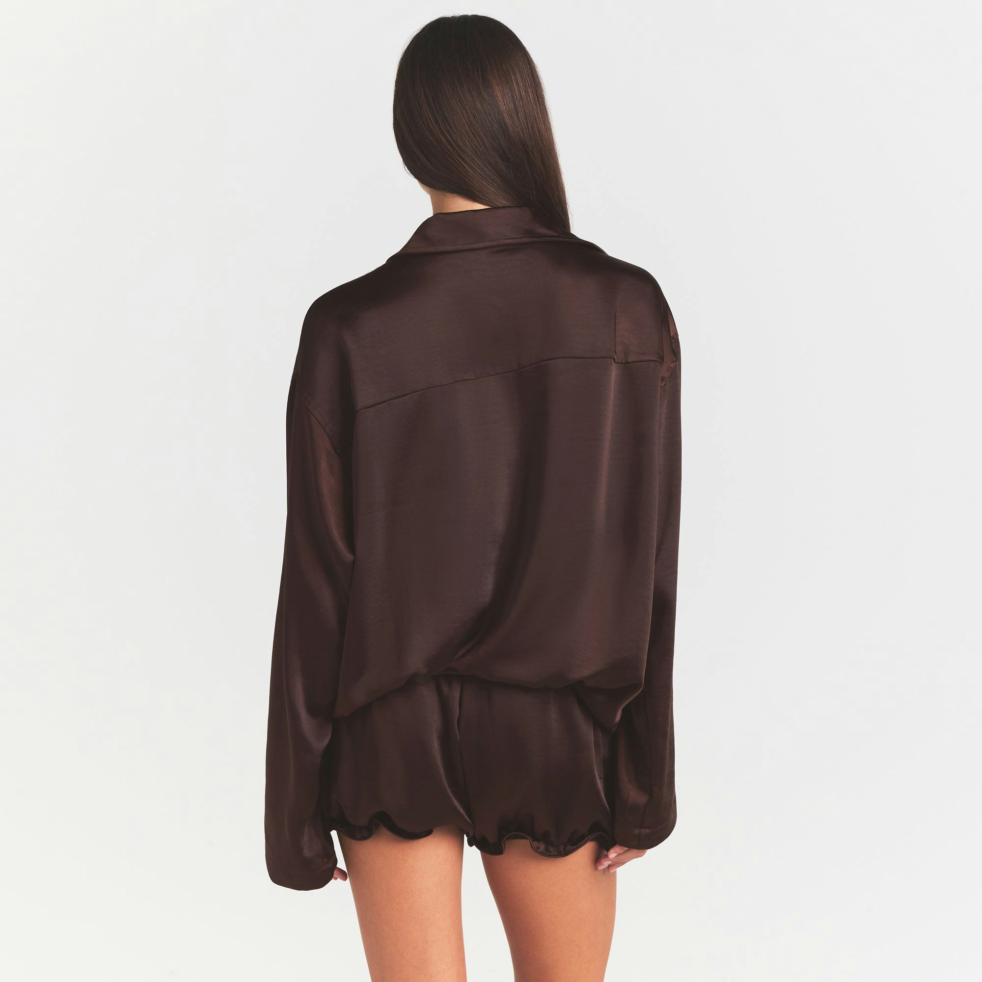 LIGHTWEIGHT SATIN OVERSIZED SHIRT - ESPRESSO - image 9