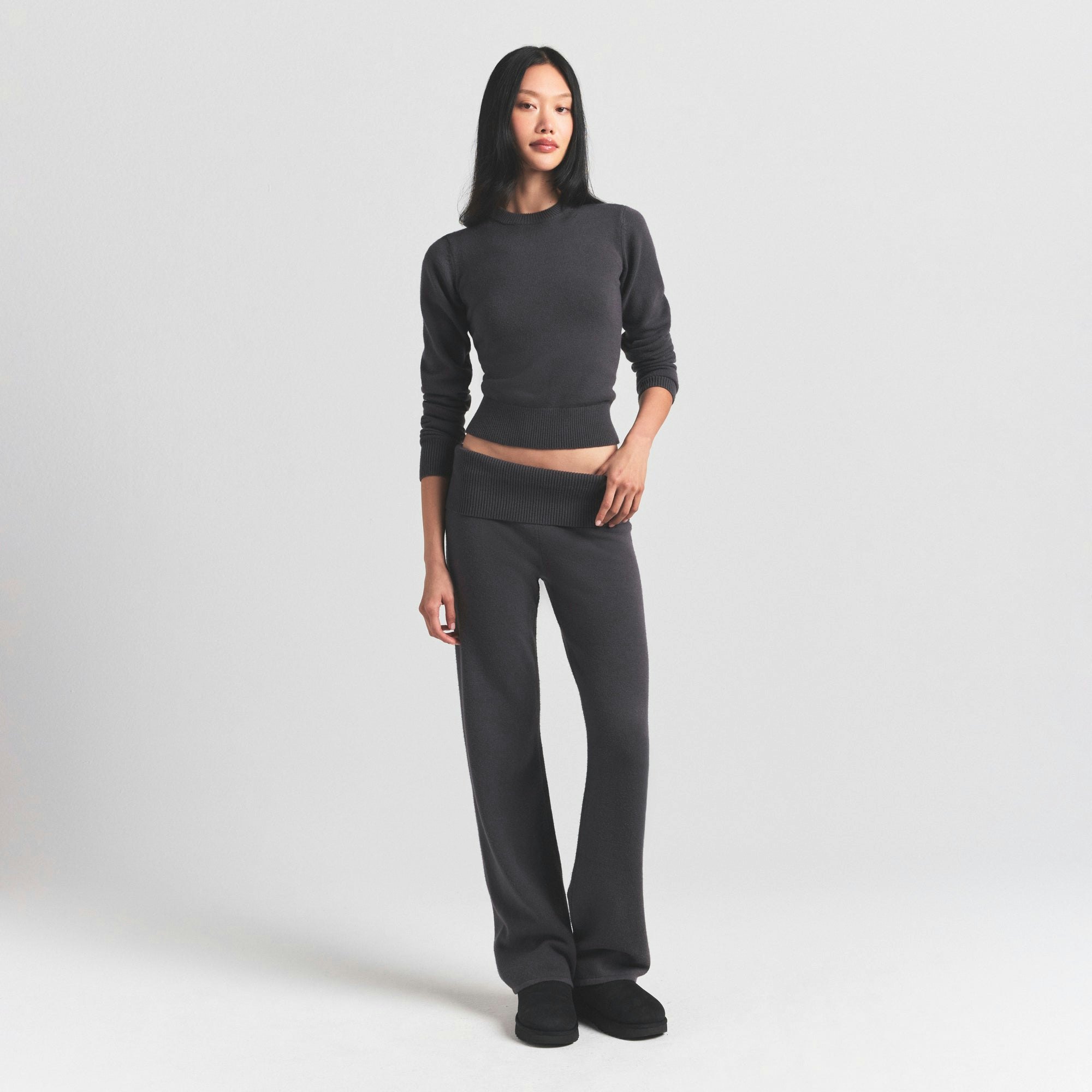 SWEATER KNITS RIBBED LONG SLEEVE FITTED CREW NECK - ASH - image 16
