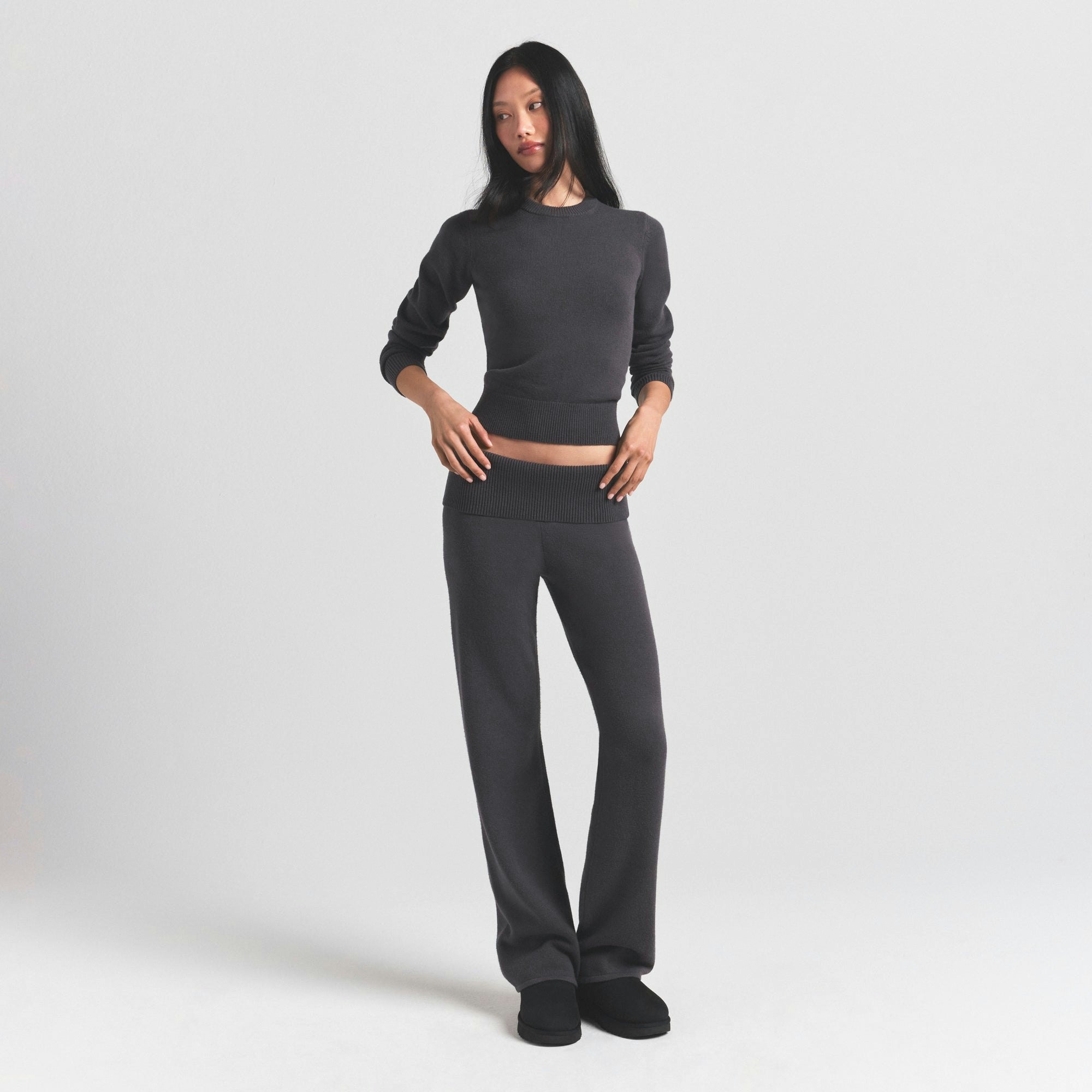 SWEATER KNITS RIBBED LONG SLEEVE FITTED CREW NECK - ASH - image 19