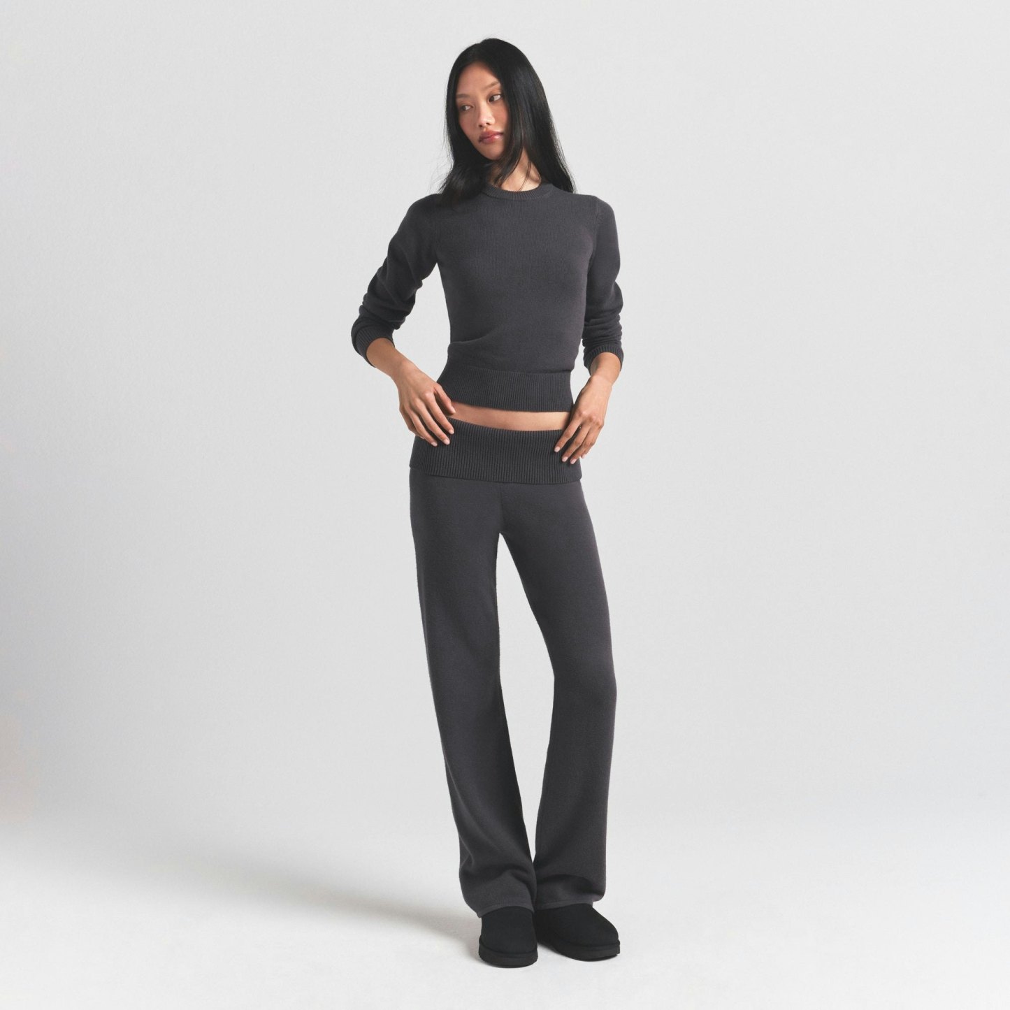 SWEATER KNITS RIBBED LONG SLEEVE FITTED CREW NECK - ASH - image 19