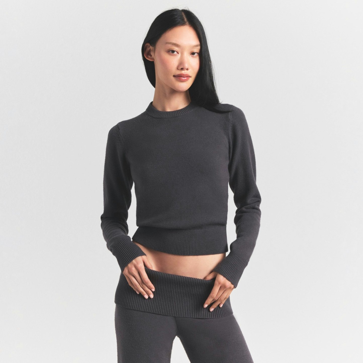 SWEATER KNITS RIBBED LONG SLEEVE FITTED CREW NECK - ASH - image 18