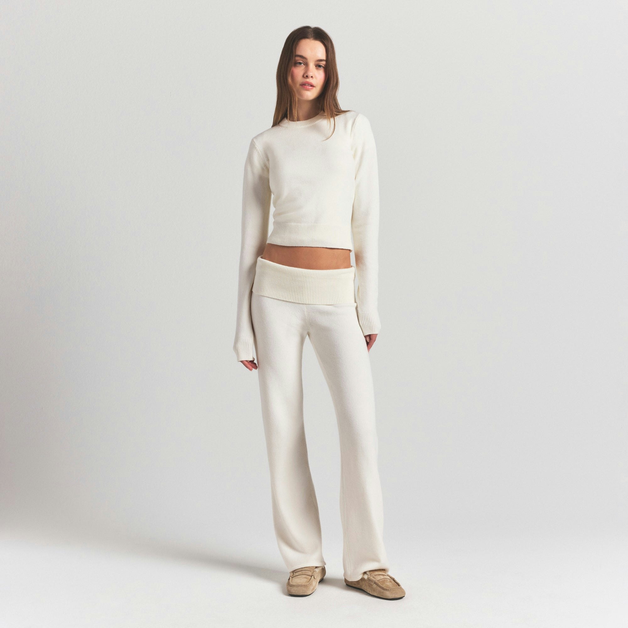 SWEATER KNITS RIBBED LONG SLEEVE FITTED CREW NECK - IVORY - image 8