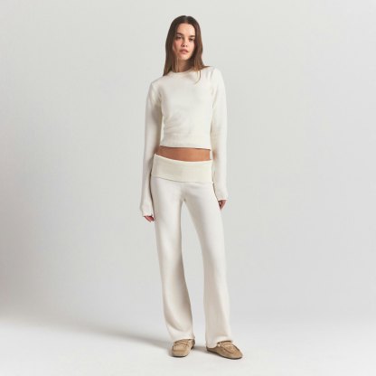 SWEATER KNITS RIBBED LONG SLEEVE FITTED CREW NECK - IVORY - image 8