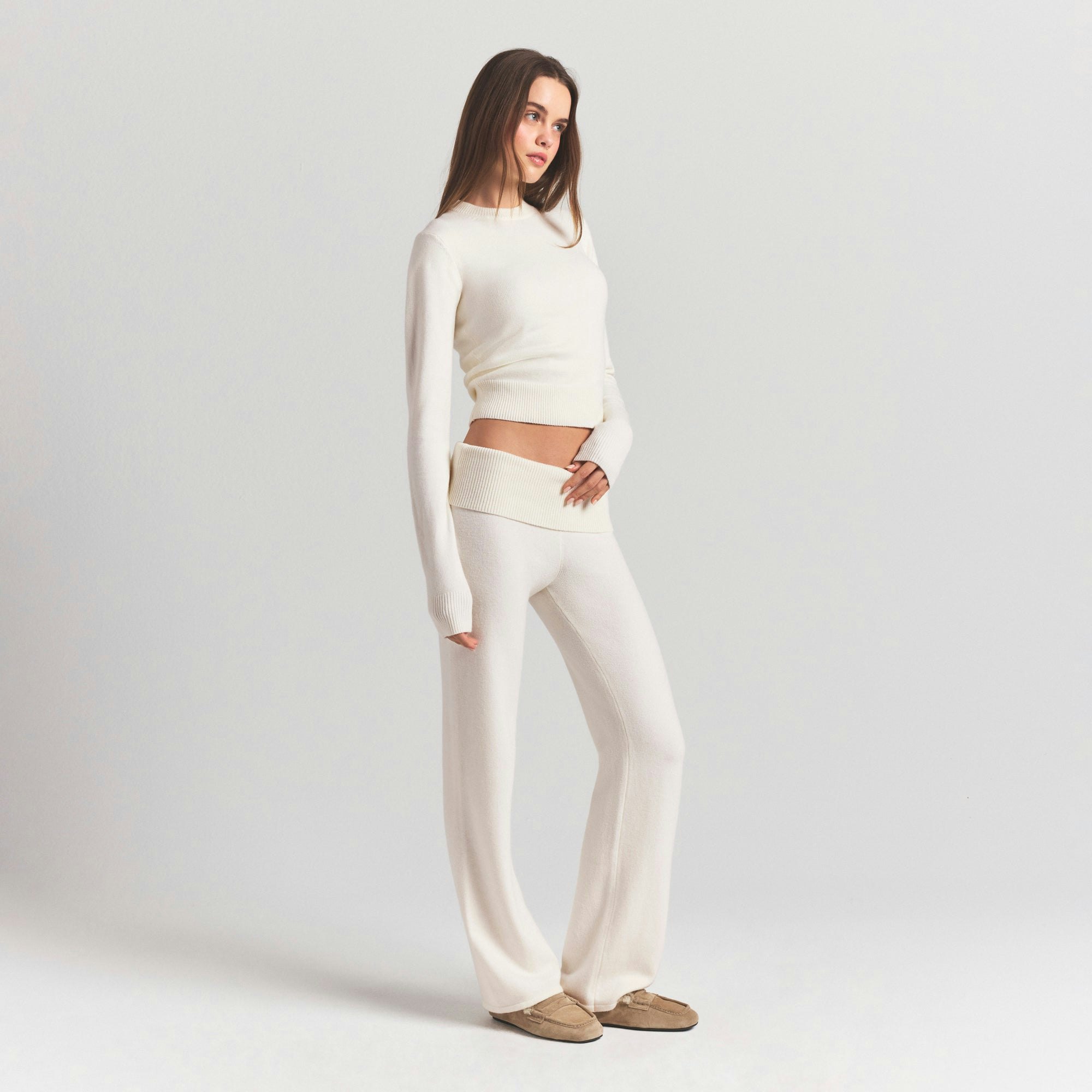 SWEATER KNITS RIBBED LONG SLEEVE FITTED CREW NECK - IVORY - image 11