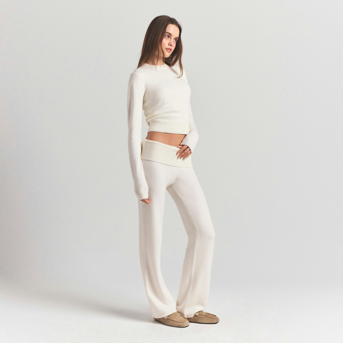 SWEATER KNITS RIBBED LONG SLEEVE FITTED CREW NECK - IVORY - image 11