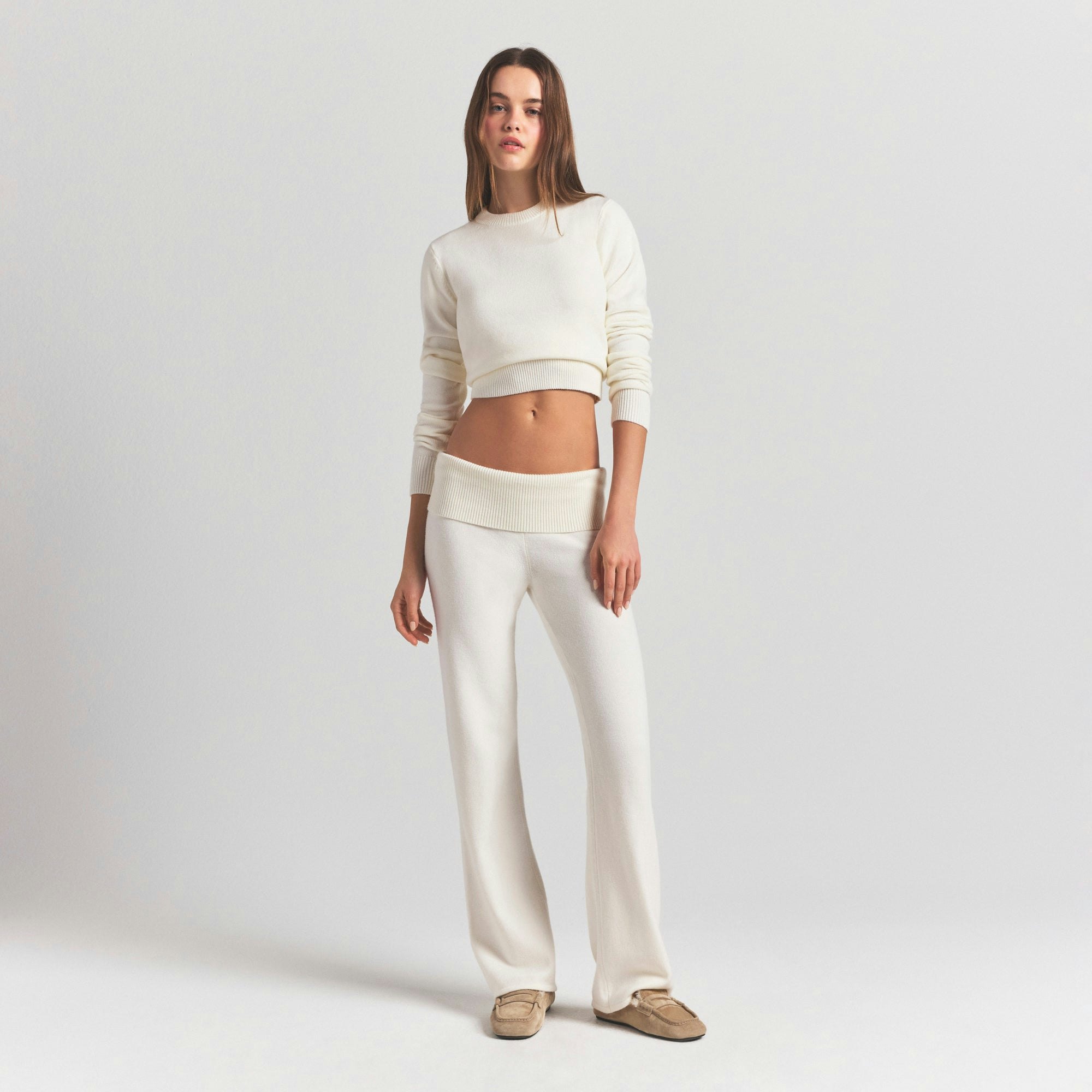 SWEATER KNITS RIBBED LONG SLEEVE FITTED CREW NECK - IVORY - image 12