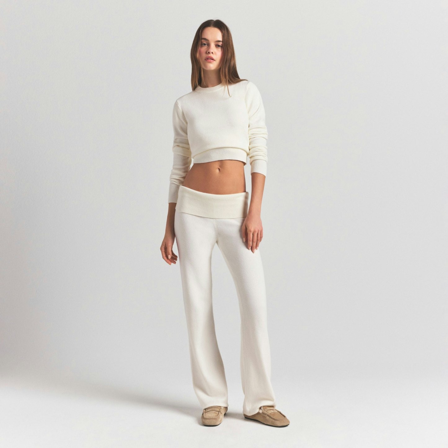 SWEATER KNITS RIBBED LONG SLEEVE FITTED CREW NECK - IVORY - image 12