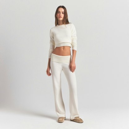 SWEATER KNITS RIBBED LONG SLEEVE FITTED CREW NECK - IVORY - image 12