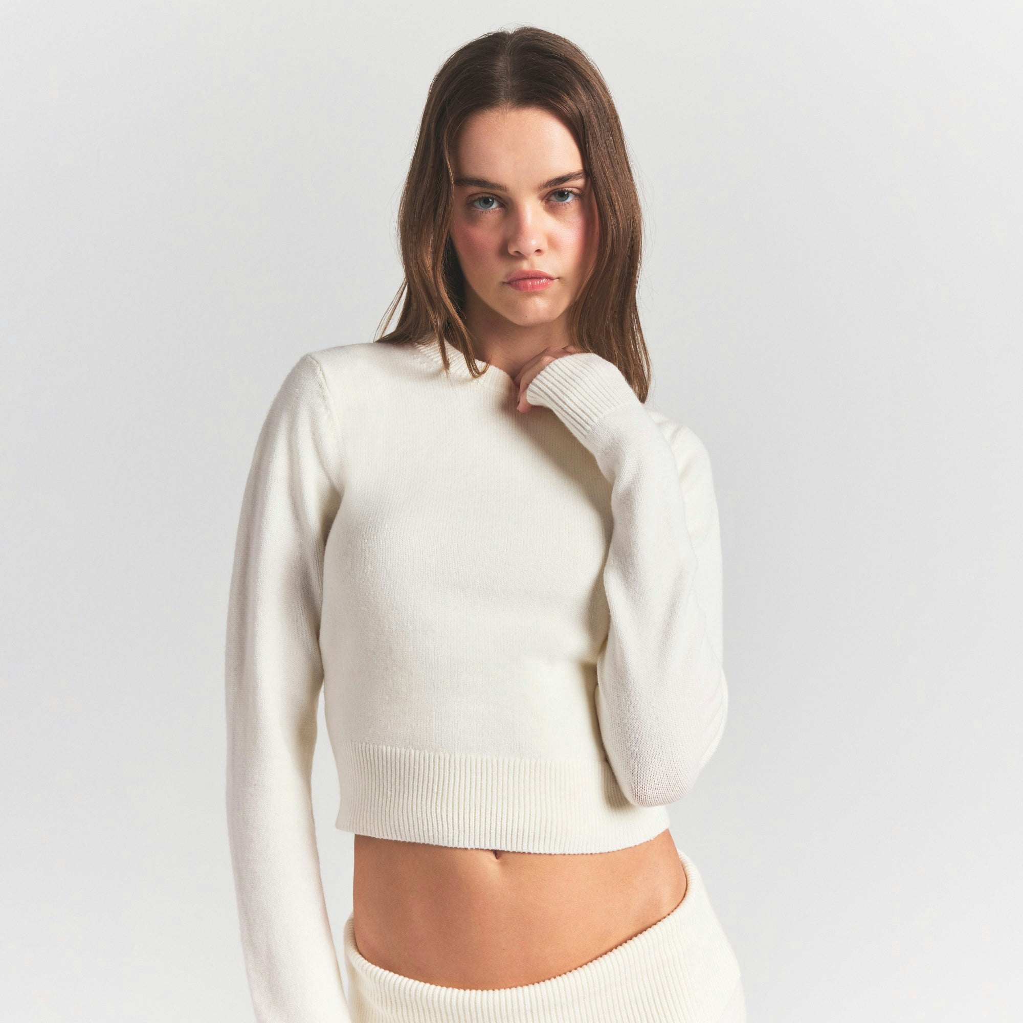 SWEATER KNITS RIBBED LONG SLEEVE FITTED CREW NECK - IVORY - image 10