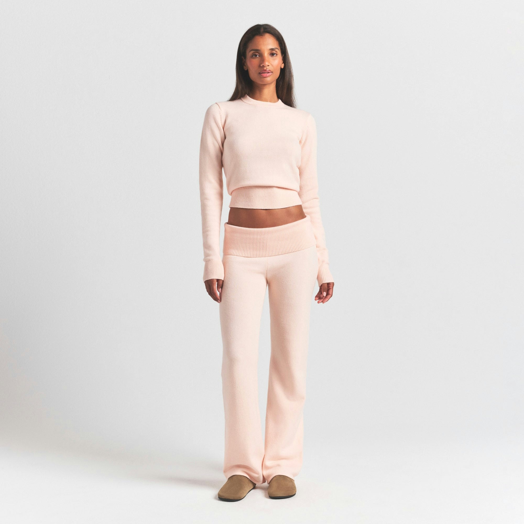 SWEATER KNITS RIBBED LONG SLEEVE FITTED CREW NECK - PRIMROSE