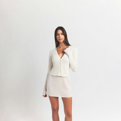 FEATHERWEIGHT CASHMERE CARDIGAN - EGRET - image 2