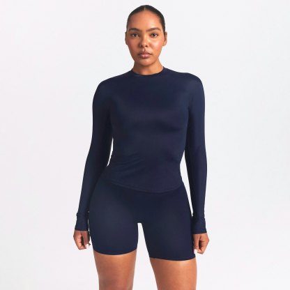 NikeSKIMS SHINE LONG SLEEVE CREW NECK TOP - NAVY - image 2