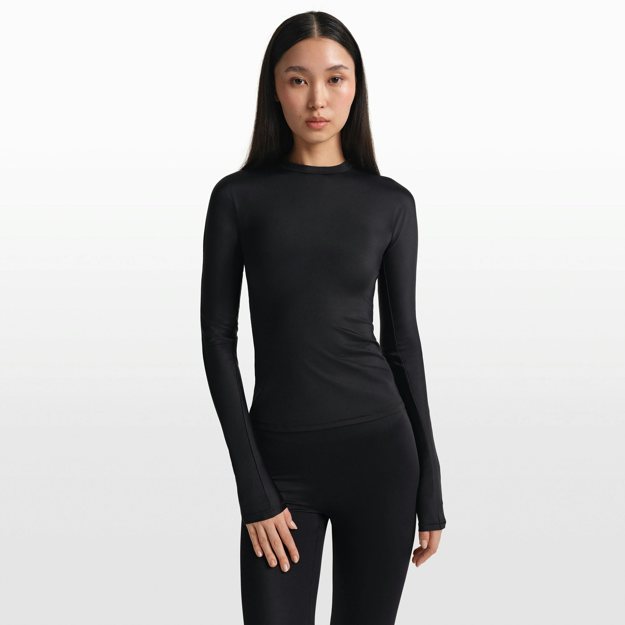 NikeSKIMS SHINE LONG SLEEVE CREW NECK TOP - OBSIDIAN - image 9
