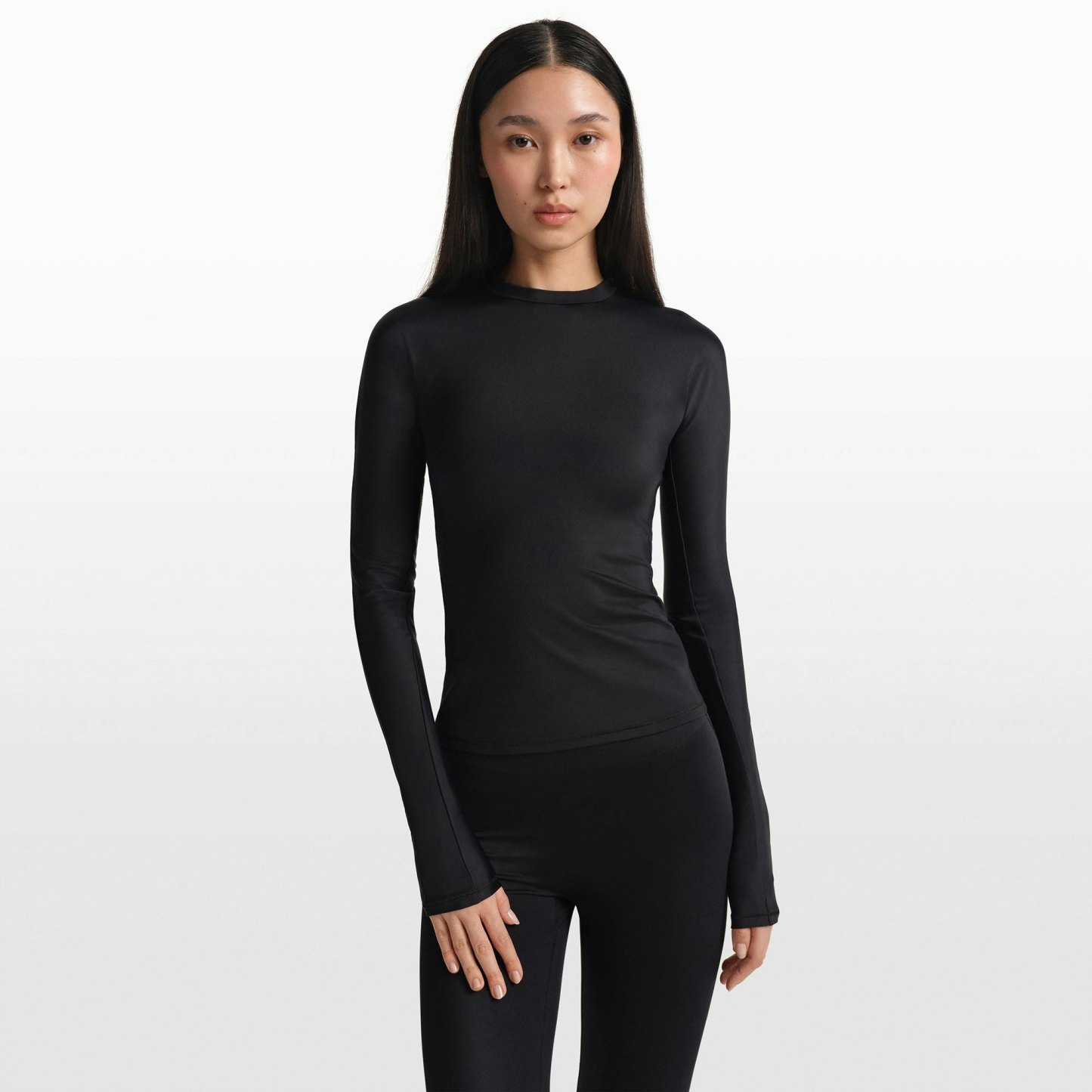 NikeSKIMS SHINE LONG SLEEVE CREW NECK TOP - OBSIDIAN - image 9
