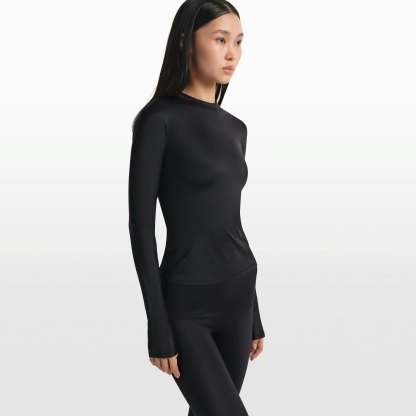 NikeSKIMS SHINE LONG SLEEVE CREW NECK TOP - OBSIDIAN - image 11