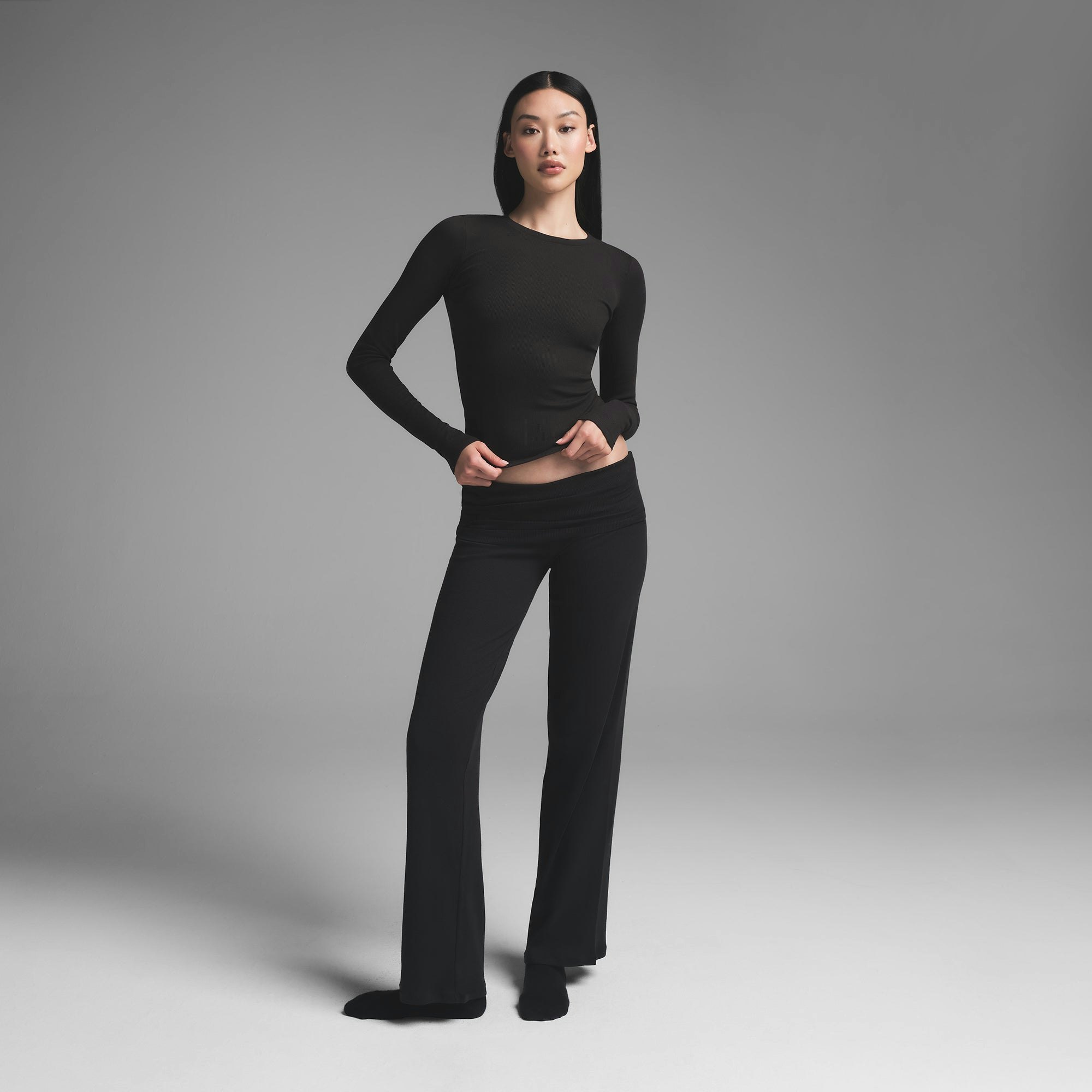 COTTON RIB LONG SLEEVE T-SHIRT - SOOT