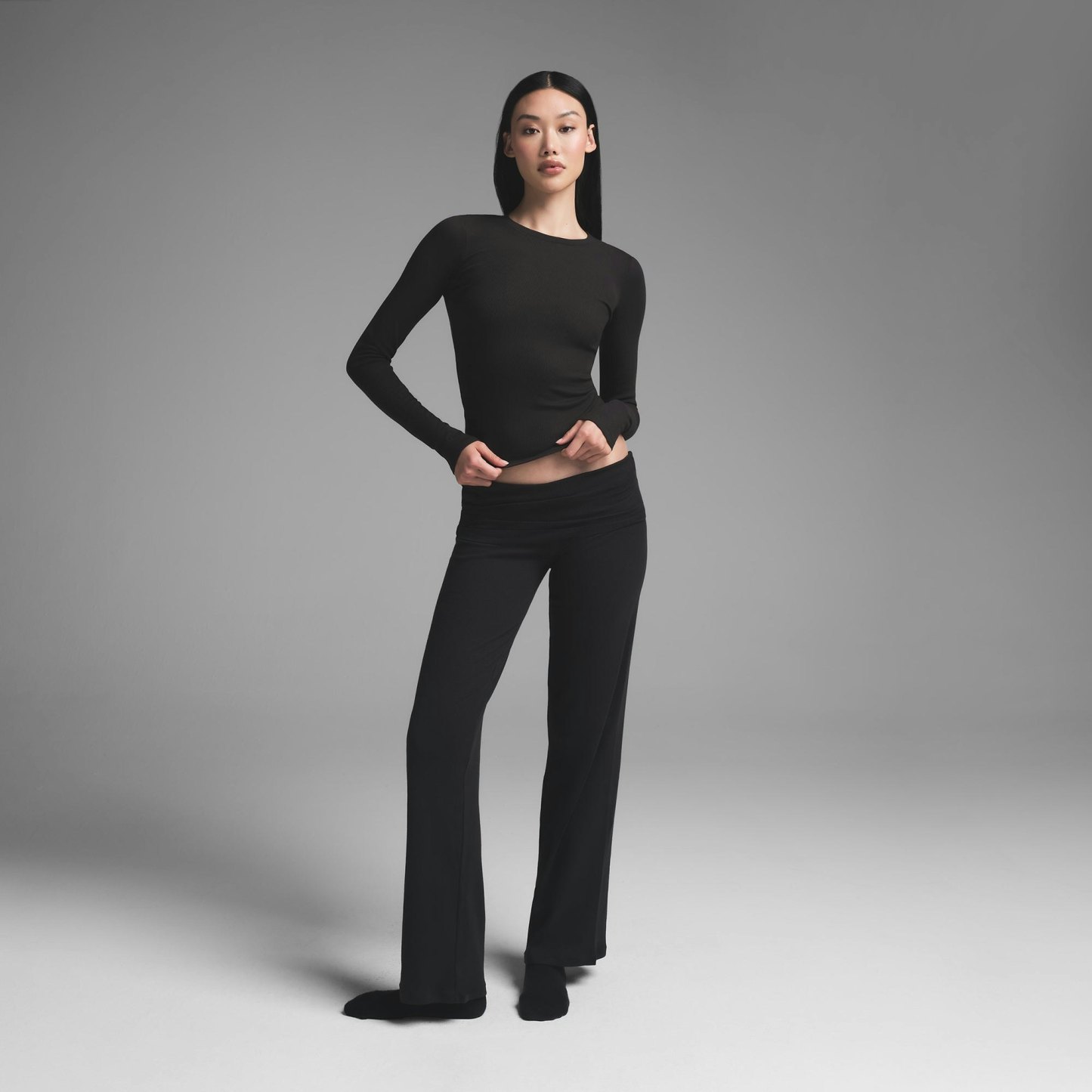 COTTON RIB LONG SLEEVE T-SHIRT - SOOT