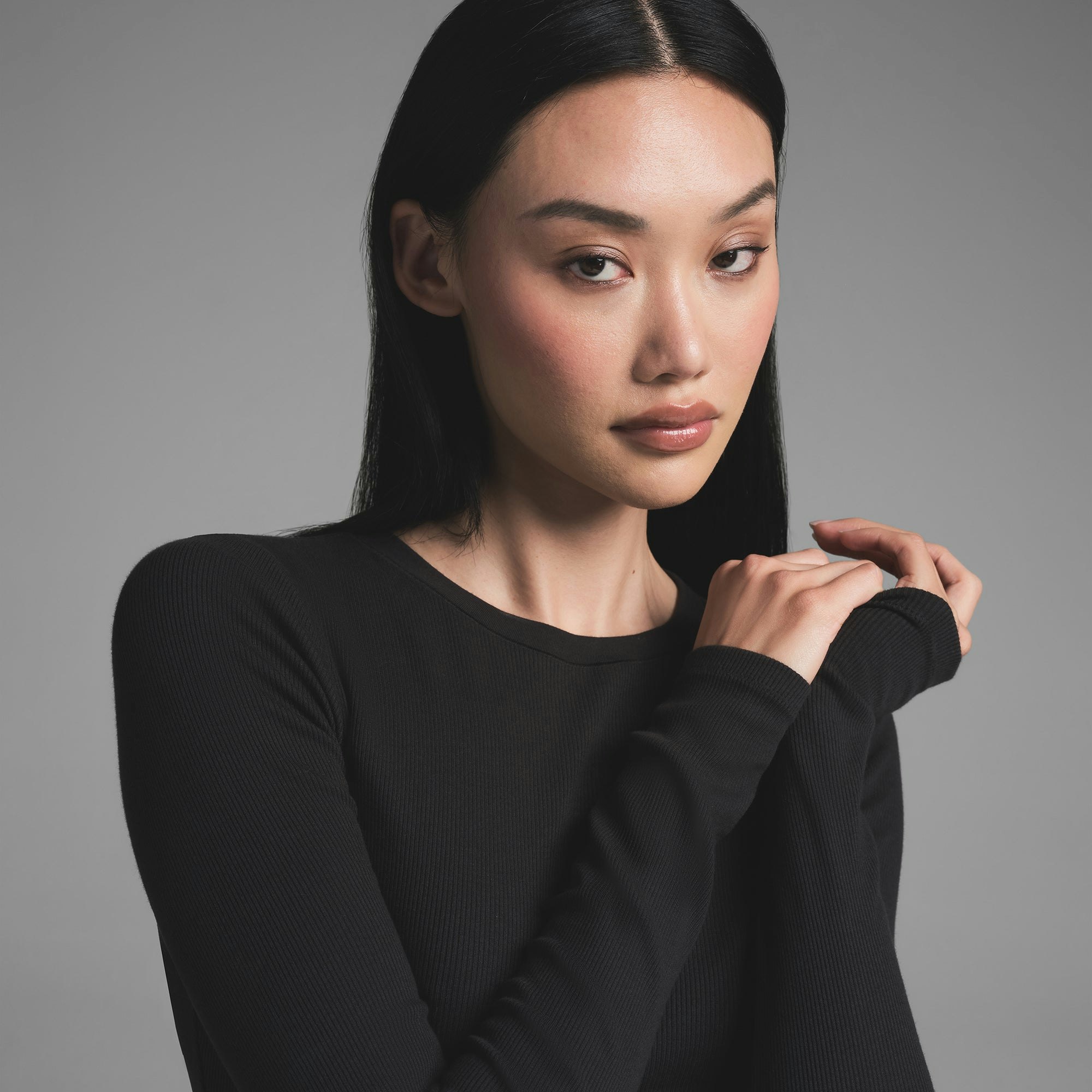 COTTON RIB LONG SLEEVE T-SHIRT - SOOT - image 2