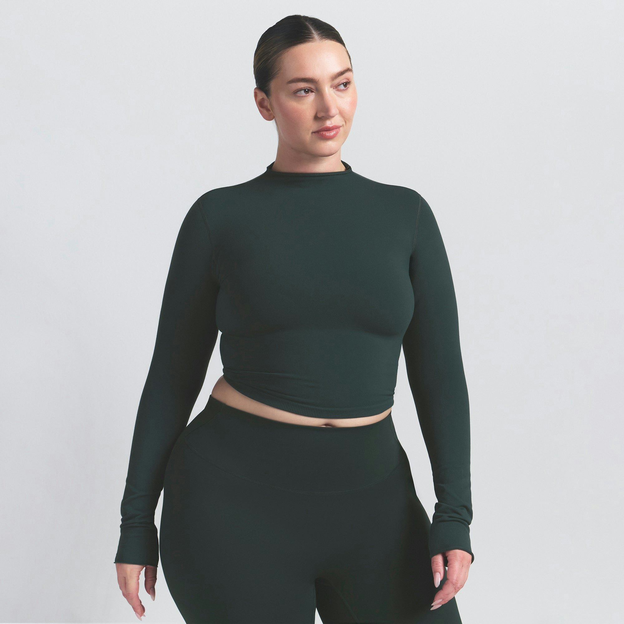 NikeSKIMS VINTAGE SEAMLESS MOCK NECK CROP TOP - DARK TEAL - image 14