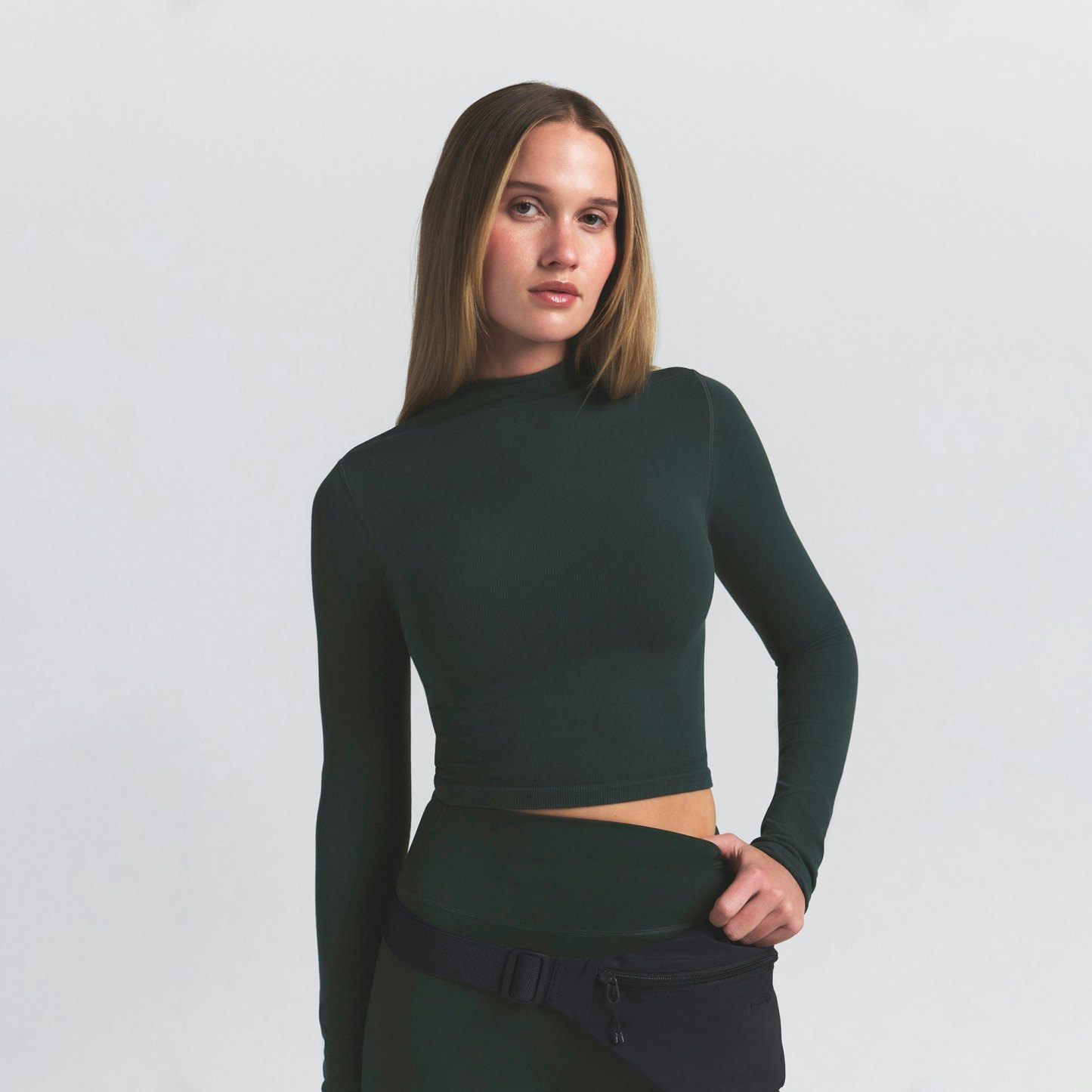 NikeSKIMS VINTAGE SEAMLESS MOCK NECK CROP TOP - DARK TEAL - image 13