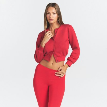 COTTON FLEECE SHRUNKEN CARDIGAN - WASHED RED - image 2