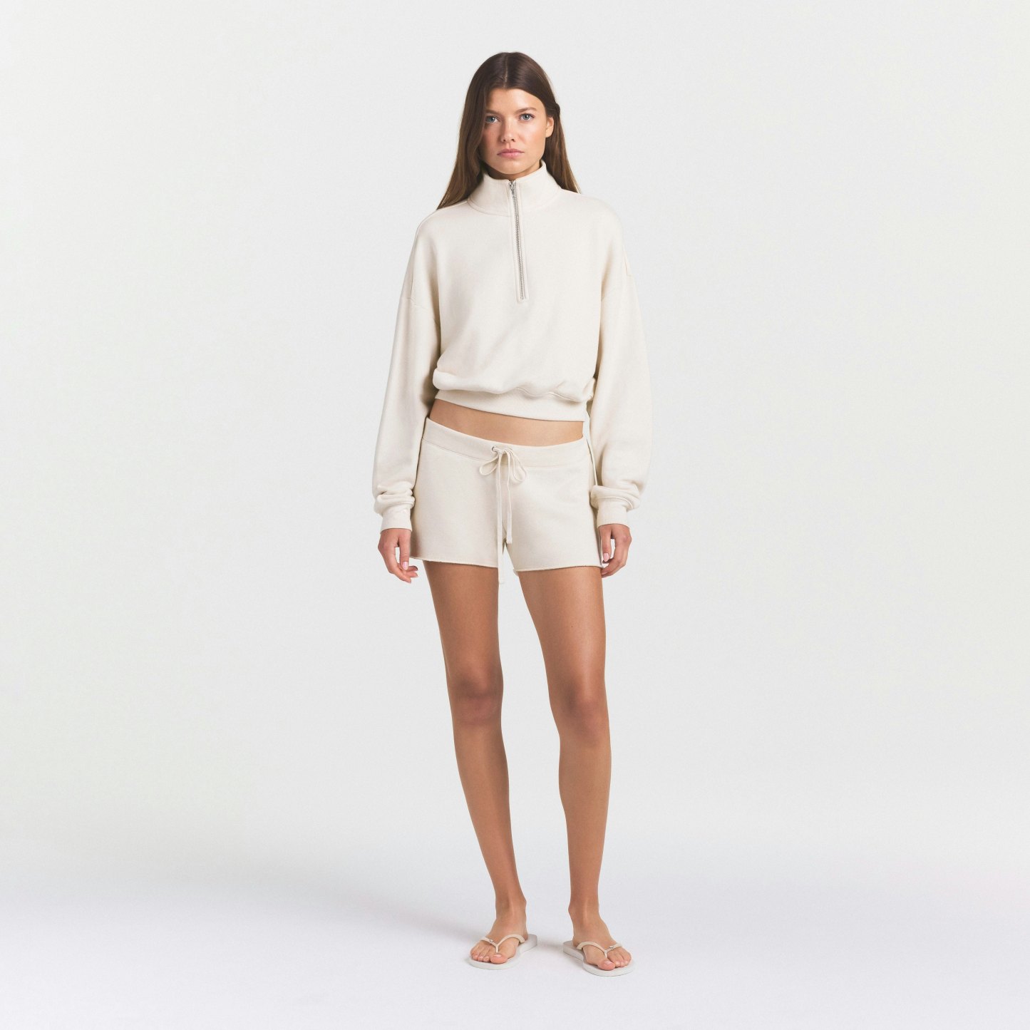 DRAPEY FRENCH TERRY HALF ZIP - BUFF