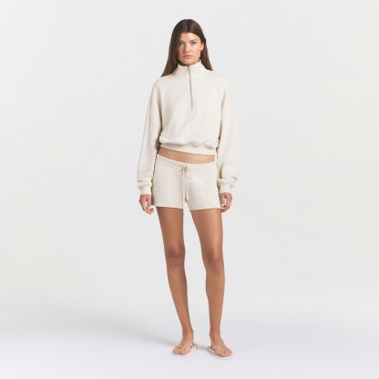 DRAPEY FRENCH TERRY HALF ZIP - BUFF