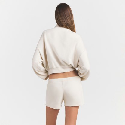 DRAPEY FRENCH TERRY HALF ZIP - BUFF - image 3