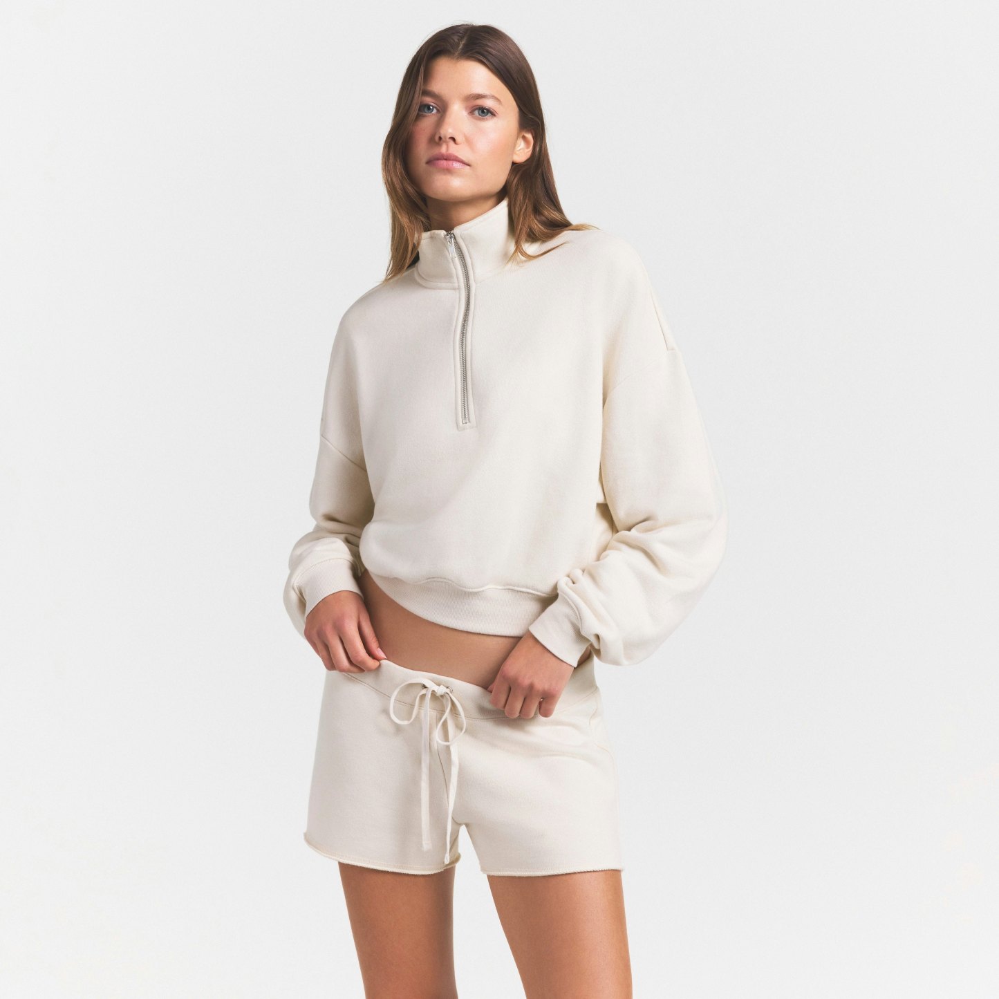 DRAPEY FRENCH TERRY HALF ZIP - BUFF - image 2