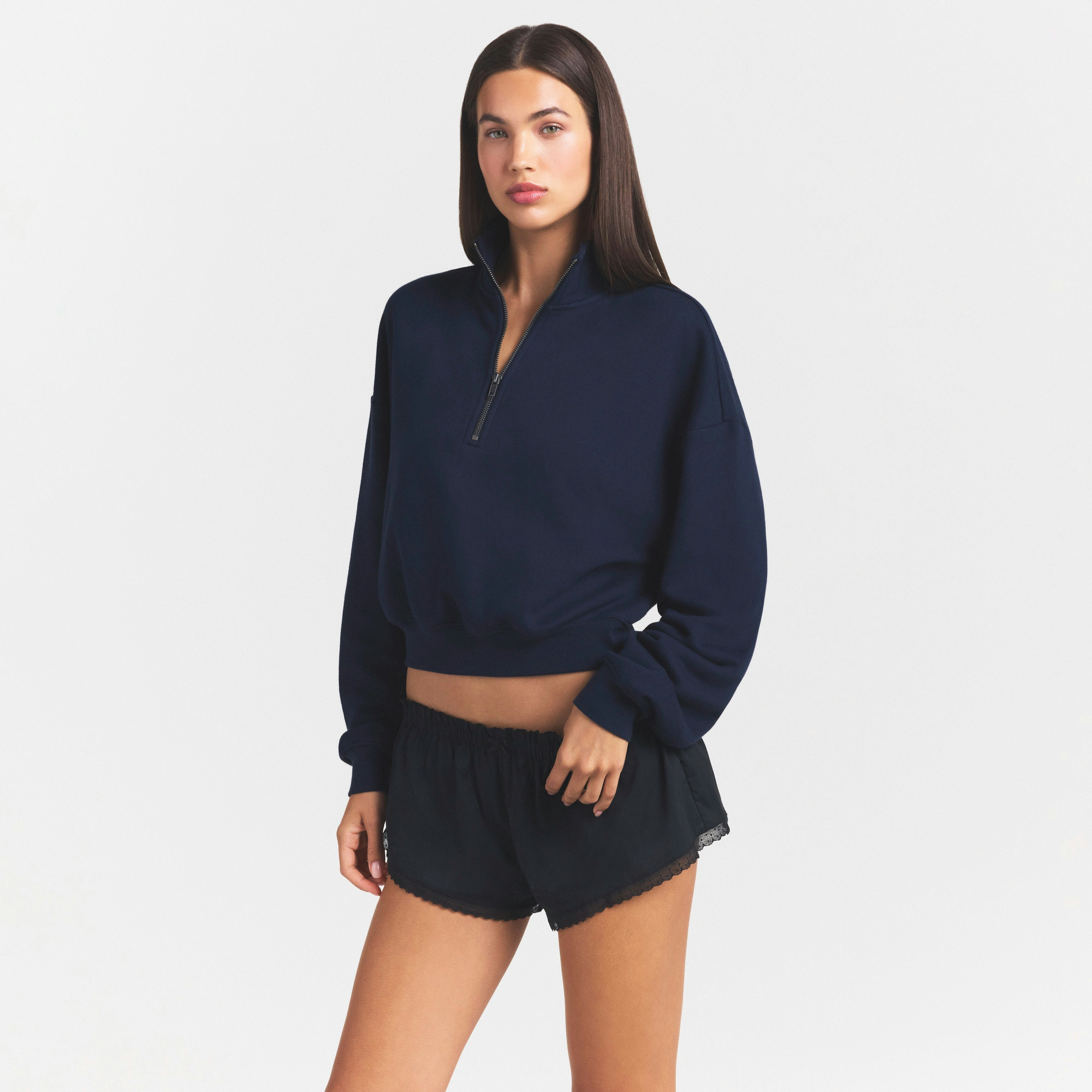 DRAPEY FRENCH TERRY HALF ZIP - NAVY - image 12